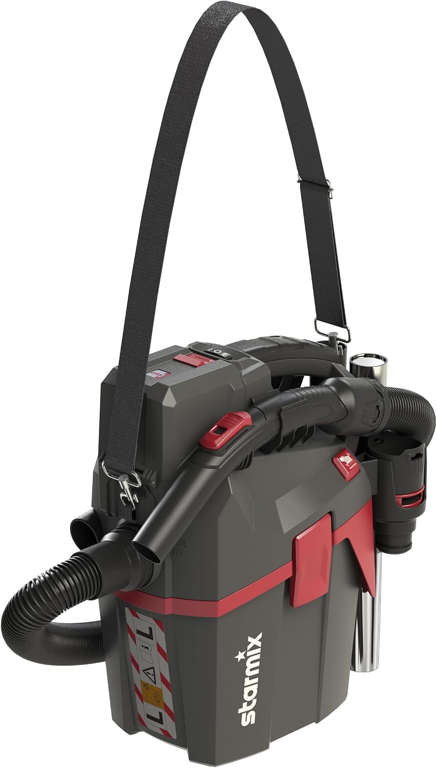 Starmix Odkurzacz, 18 V – 6 l, 8 m, Czarny, praca bezprzewodowa – L 18 V, klasa E- energii, przemysłowy, duży zbiornik – 8 m wąż ssący