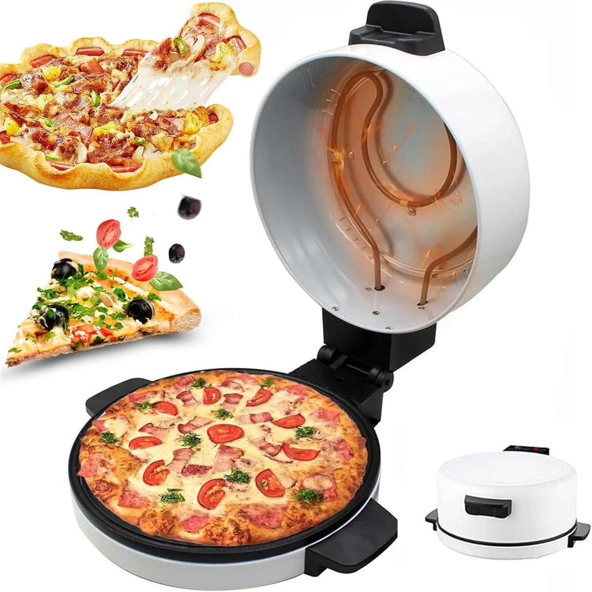 TsoLay Piec do pizzy – 12 cali, 2000 W, 2.8 kg, Czarny / Srebrny – stal nierdzewna, Piec elektryczny do pizzy, przenośny, średnica 30 cm – do pizzy