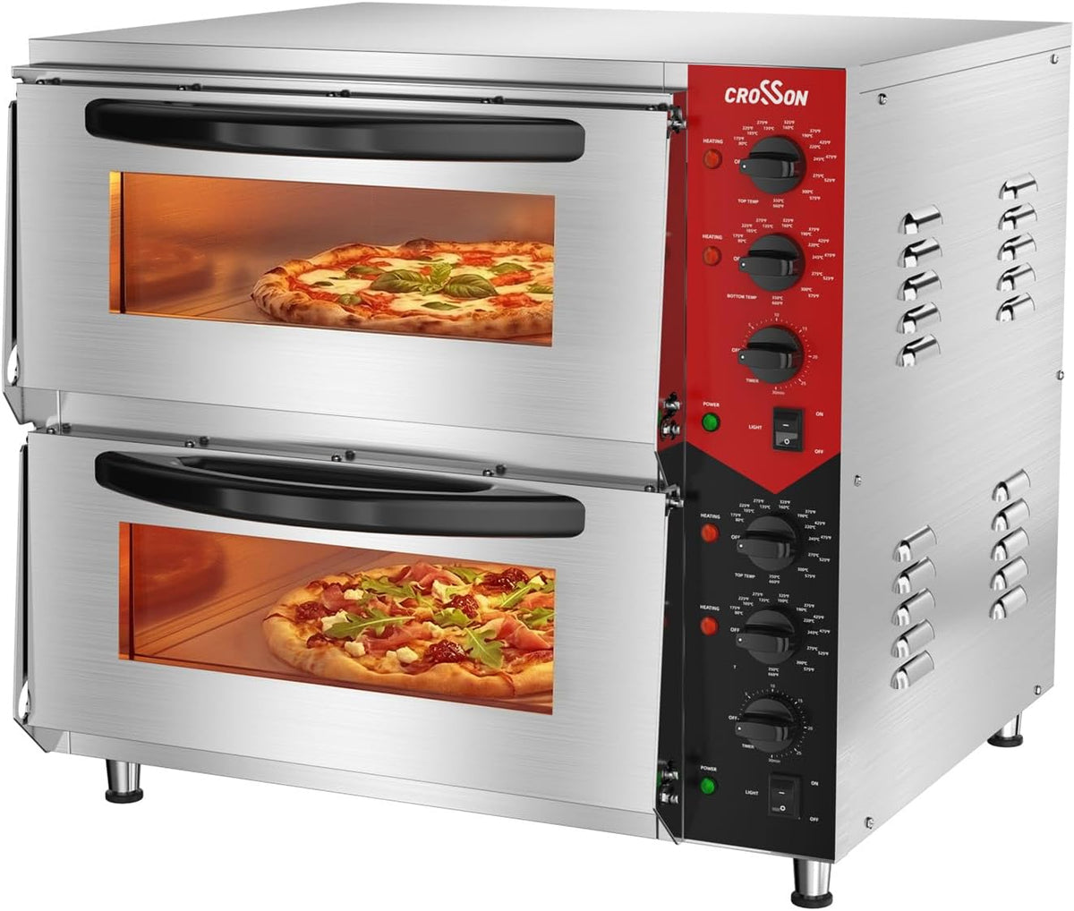 crosson Piec do pizzy, 50 × 50 CM, 6000 W, 230 V – Czarny / Srebrny, Pizza piekarnik elektryczny, minutnik, profesjonalny – restauracja