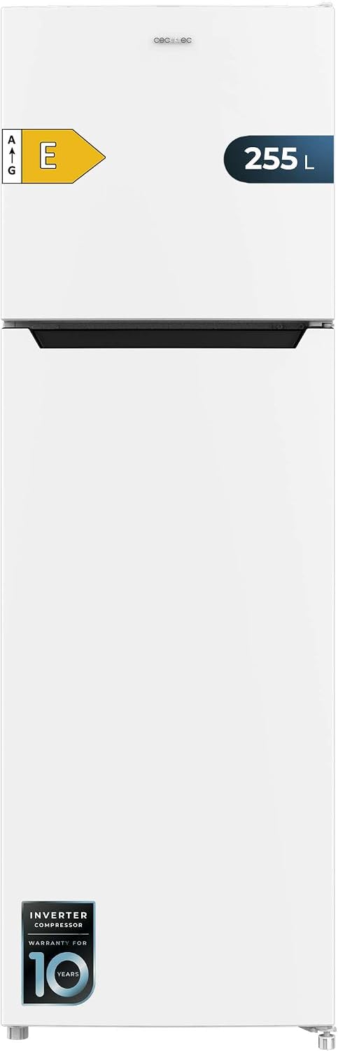 Cecotec Lodówka, 255 l, 170 cm – Biały, No Frost, kombinowana Bolero CoolMarket 2D 255 NF White E. silnik inwerterowy, NoFrost – klasa energetyczna E