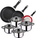 San Ignacio Zestawy pieców, 16 cm, 1,9 l – Srebrny, stal nierdzewna, 8pc Bateria, Bateria z patelni i patelni – 20 cm, 24 cm