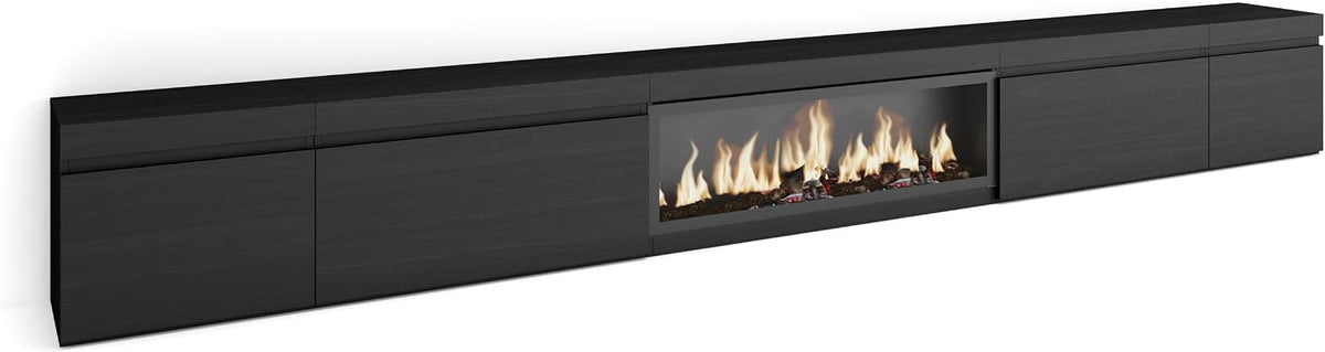 Kominek elektryczny Skraut Home, grzejnik elektryczny – 51 cm, Czarny, oświetlenie LED, Szafka TV – 368x45x35