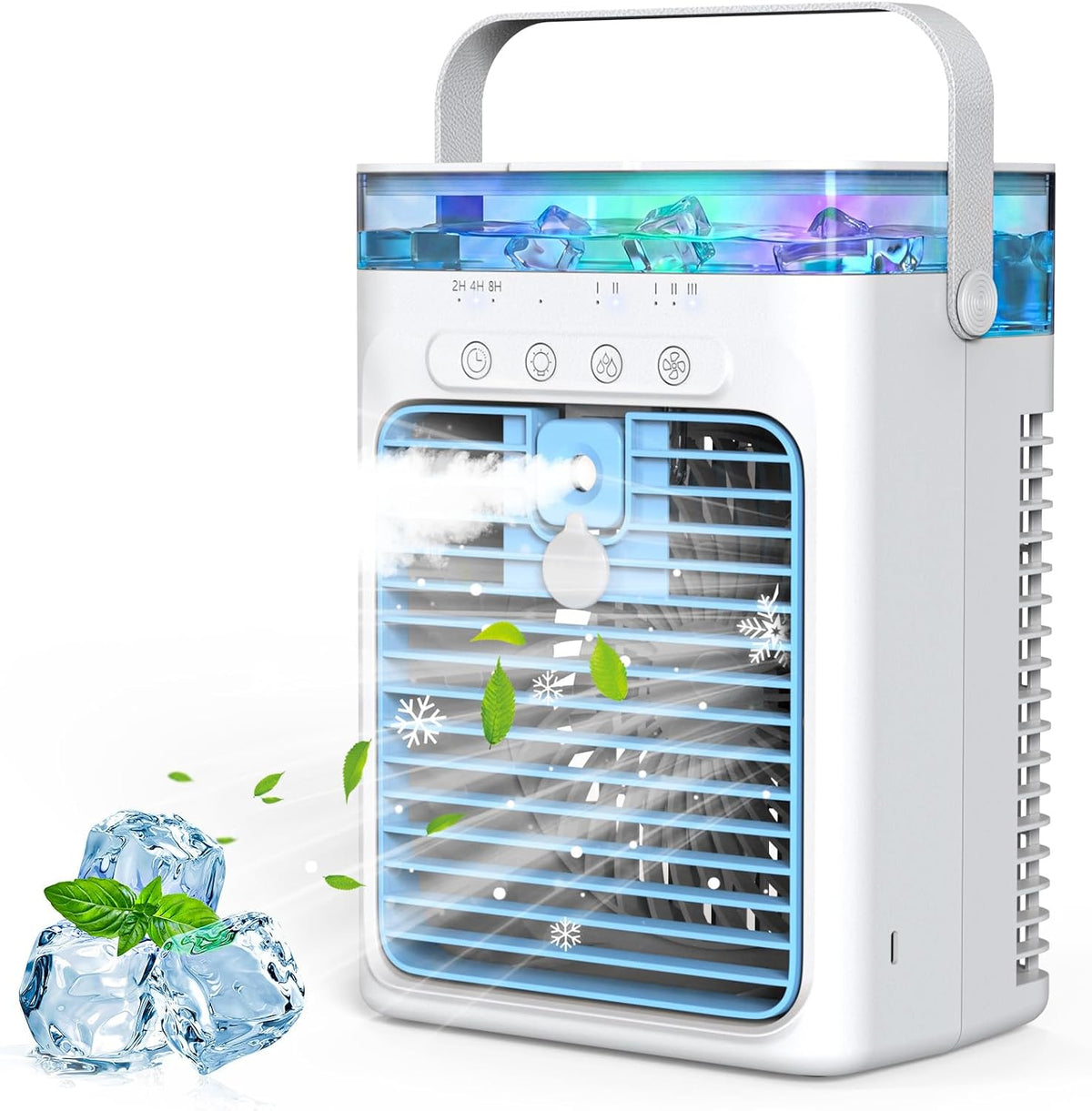 Klimatyzator przenośny Tiptop Home, klimatyzator mobilny, 2/4/8H – 1000 ML, 4 W, Biały, oświetlenie LED – USB, Klimatyzator 1000 ML 2, 4 w 1 2/4/8H
