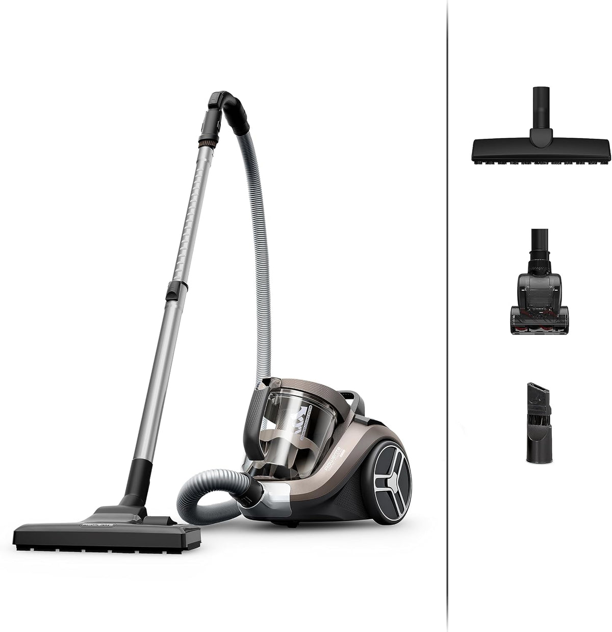 Rowenta Odkurzacz, RO4B50 – 900 W, 8,80 m, Brązowy/Srebrny, 2 w 1 – RO4B50 Compact Power XXL Animal bezworkowy podłogowy