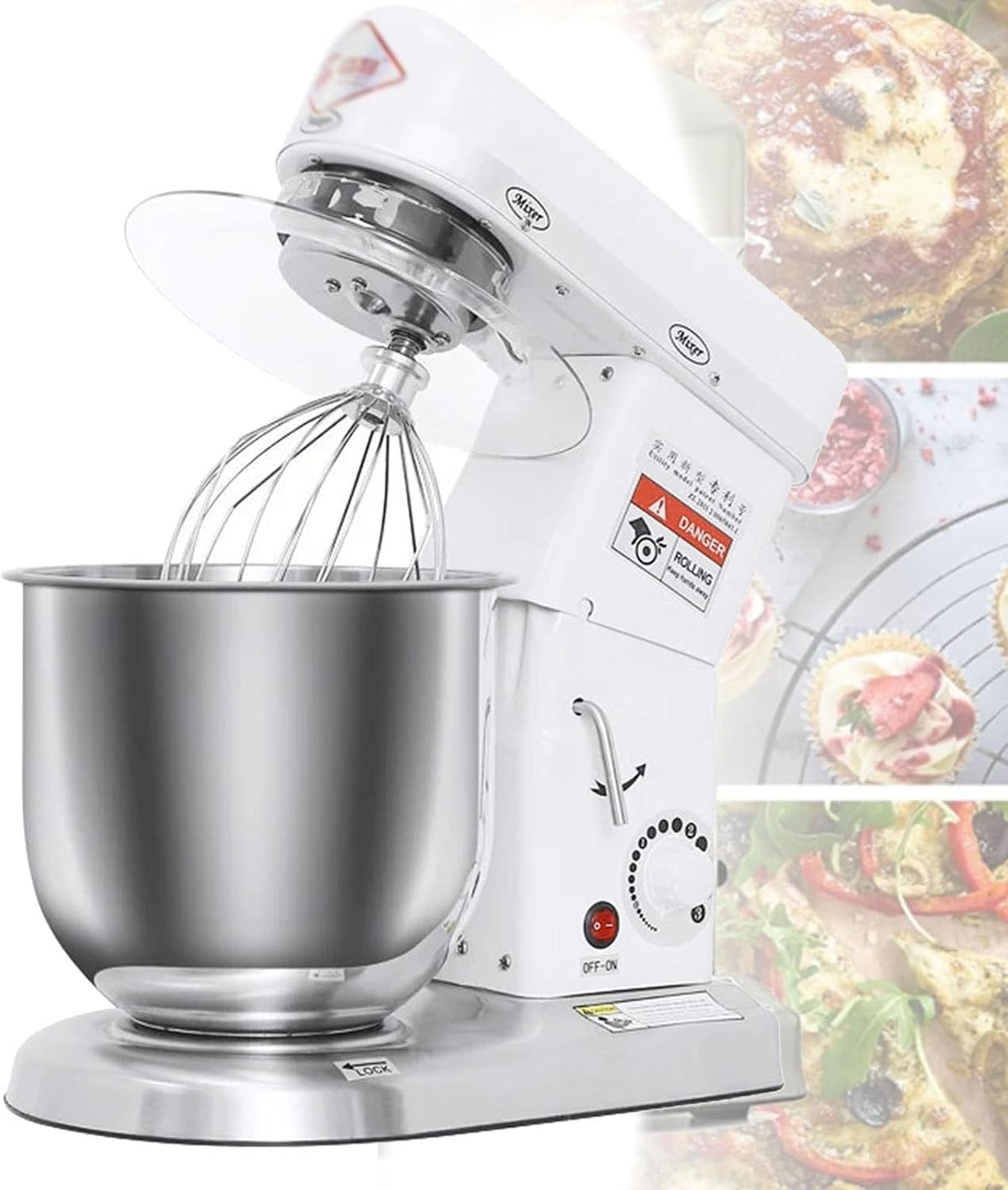 Cashwise Mikser – 10 l, 220 V, Srebrny / Biały, stal nierdzewna – planetarny, Robot biały-10 l, ciasto, profesjonalny – biały