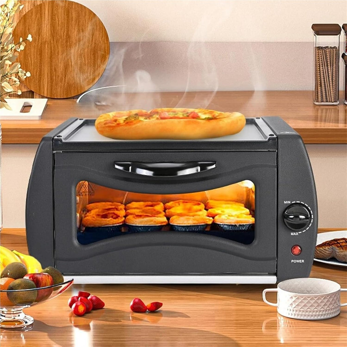Grill XGHDPBM, 15 l, 8,6 cali, Czarny / Srebrny – stal nierdzewna, Elektryczny piec do pizzy, 50 do 400°C, z dyskiem i szczypce