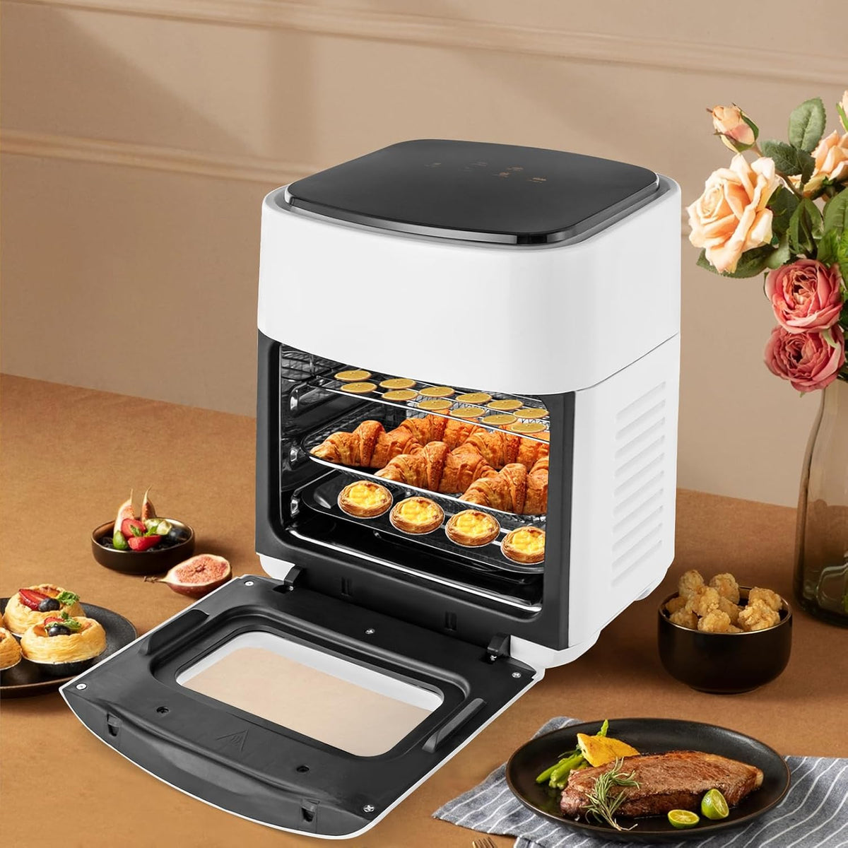 OMGGYER Frytkownica beztłuszczowa, air fryer – 15 l, 1400 W, 370.5 x 290 x 370.5 mm, Czarny – funkcja grilla, 80 do 200°C, dotyk, grill