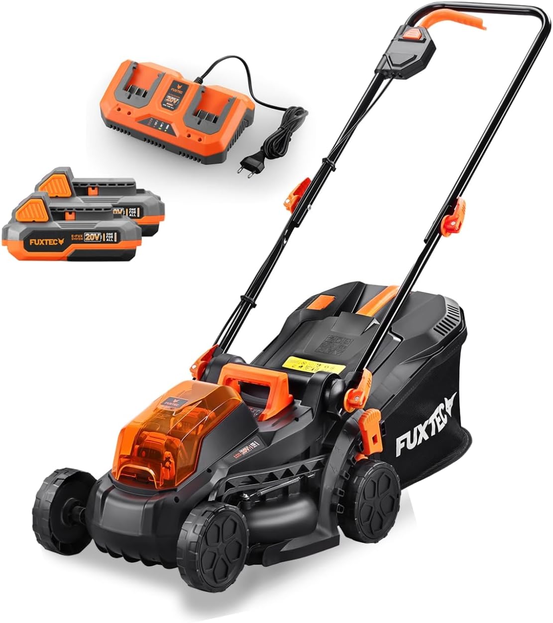 Kosiarki rotacyjne Fuxtec – E1RM20, 2 Ah, 33 cm, 40 V – Czarny, FX- E1RM20- 33 2Ah Bateria, Ładowarka, 40 V 2X20 V FX-E1RM20-33