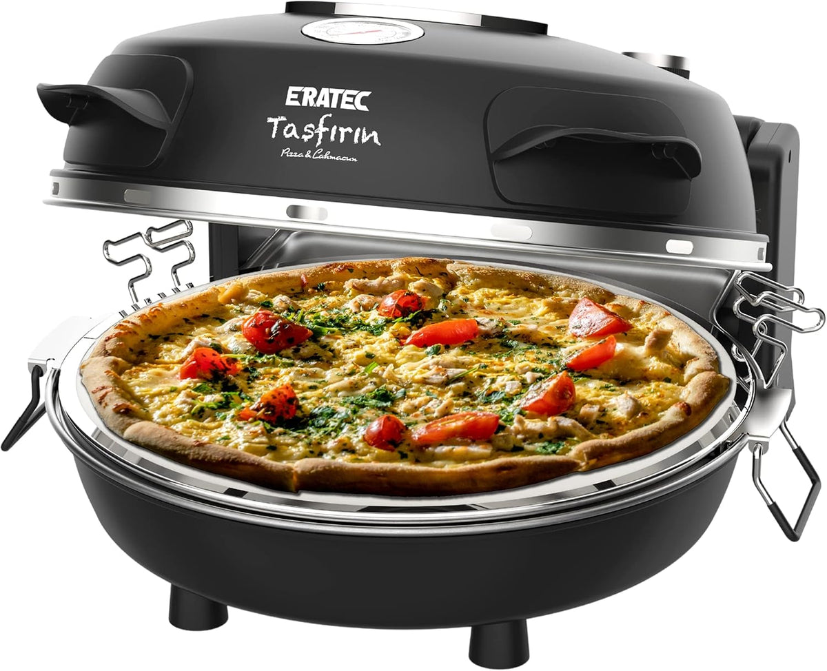 Piec do pizzy ERATEC, PM-27, Czarny / Srebrny – Piec elektryczny do pizzy MP- 27, kompaktowy, 2 strefy temperaturowe
