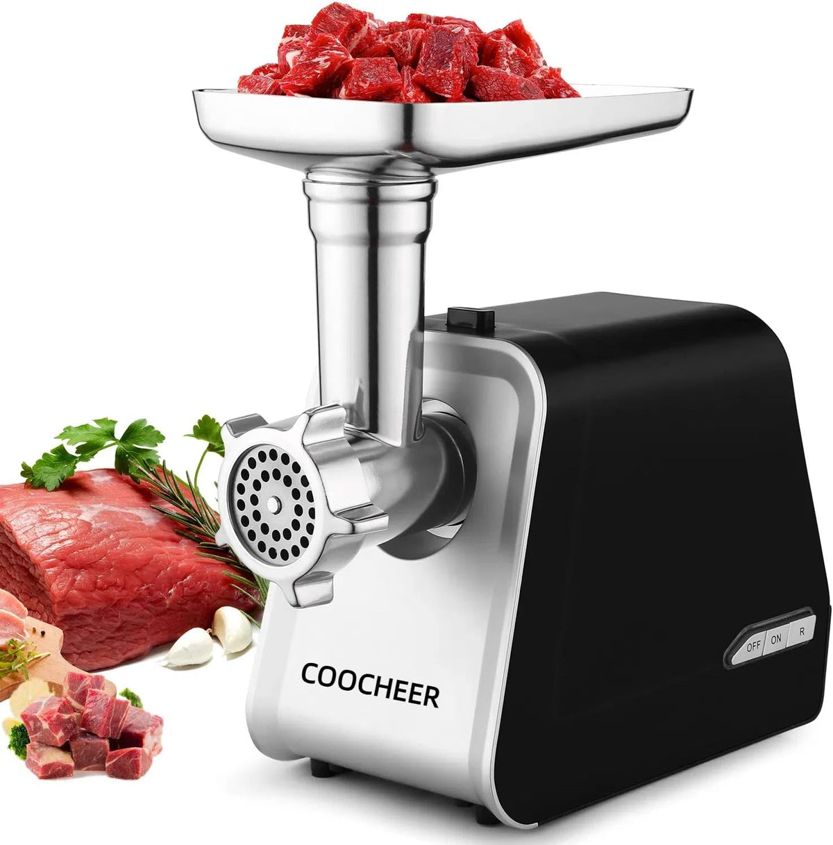 COOCHEER Grill, 2000 W, 2 kg – Czarny, metal, maszynka do mięsa, Akcesoria do urządzeń – Profesjonalny elektryczny koper do mięsa 2000 W