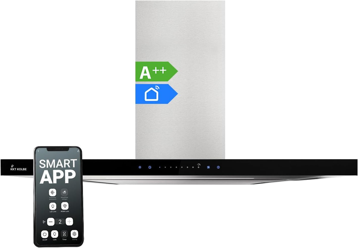 Okap kuchenny KKT KOLBE, FLT9006ED, 90 cm – Srebrny / Czarny, stal nierdzewna, Wi-Fi, automatyczne wyłączanie – Okap wyciągowy FLT9006ED