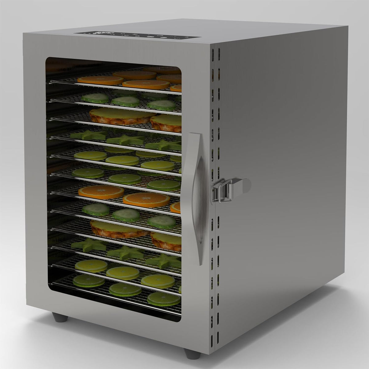 Suszarka do żywności Garvee – 820 W, Srebrny, stal nierdzewna, Suszarka – odwodniona żywność, 30 do 70°C, licznik, 2 strefy temperatur