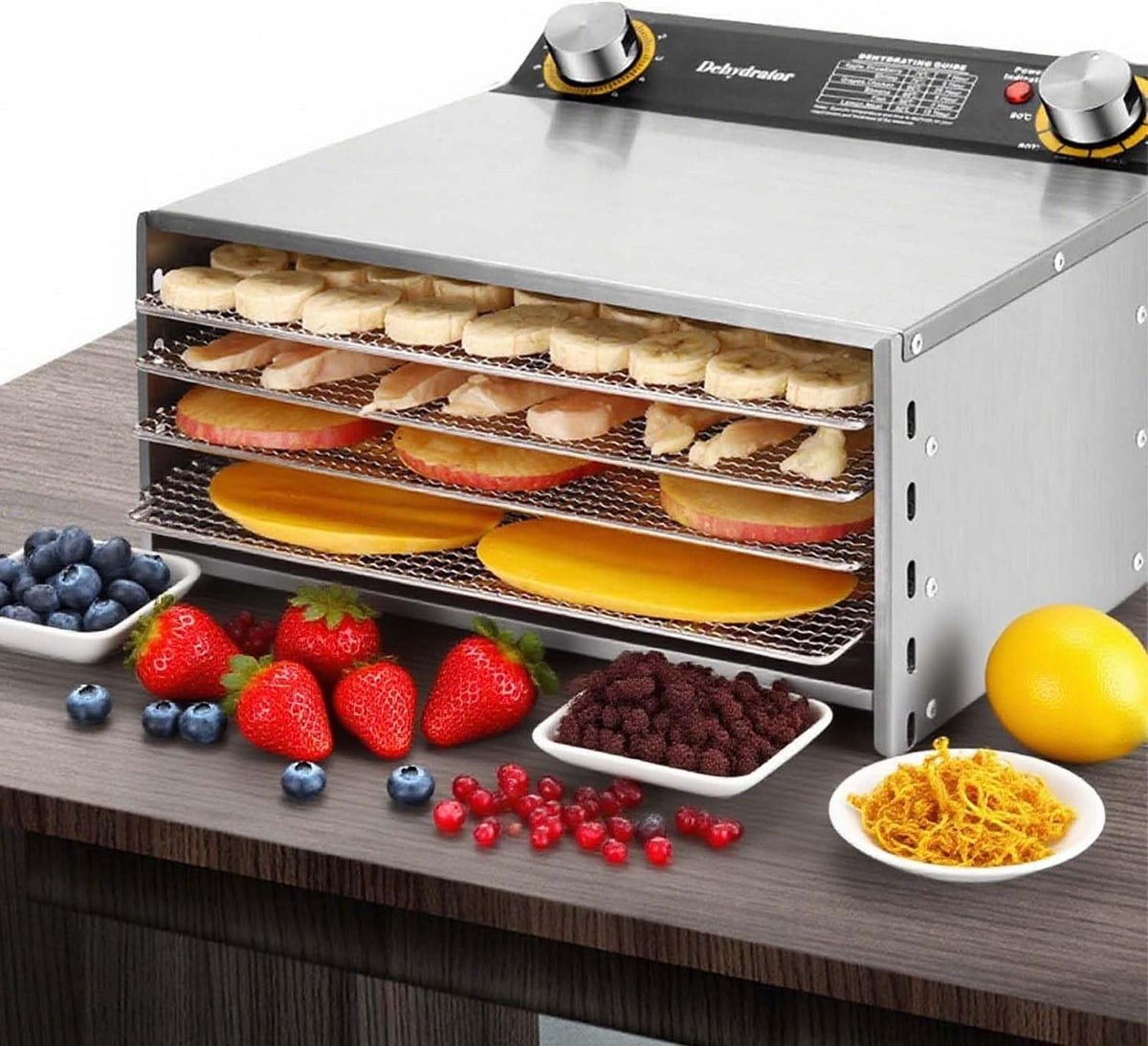 Suszarka do żywności zhenmaster – 800 W, 28,5×20 cm, 1 kg, Srebrny – stal nierdzewna, timer, automatyczne wyłączanie