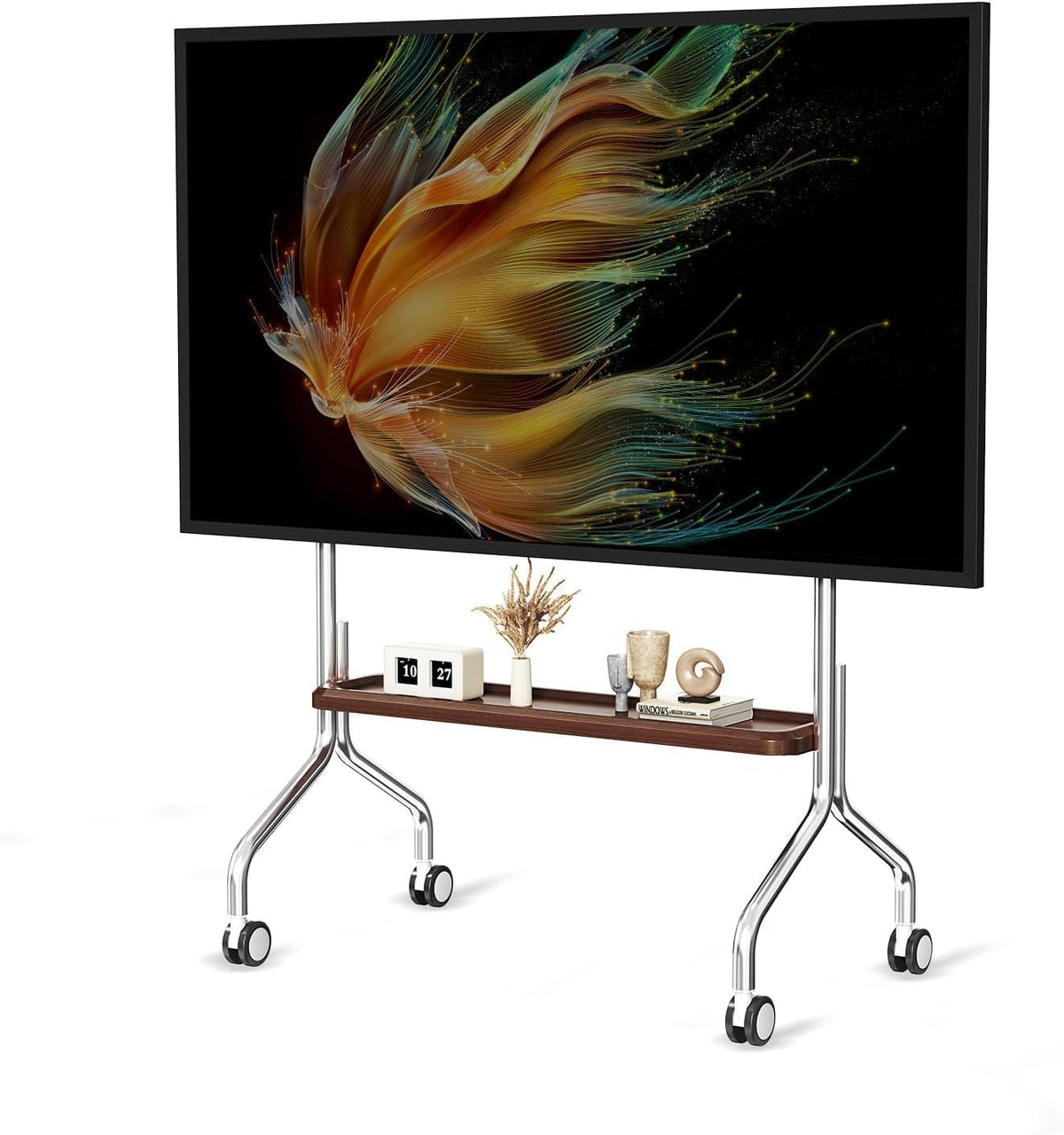 Stojaki podłogowe CNTSLNB, 600x400 mm, 50 kg – Szary, oświetlenie LED, Szafka TV, 75 cali – koła ruchome, wyświetlacz LCD, 50 kg obciążenia