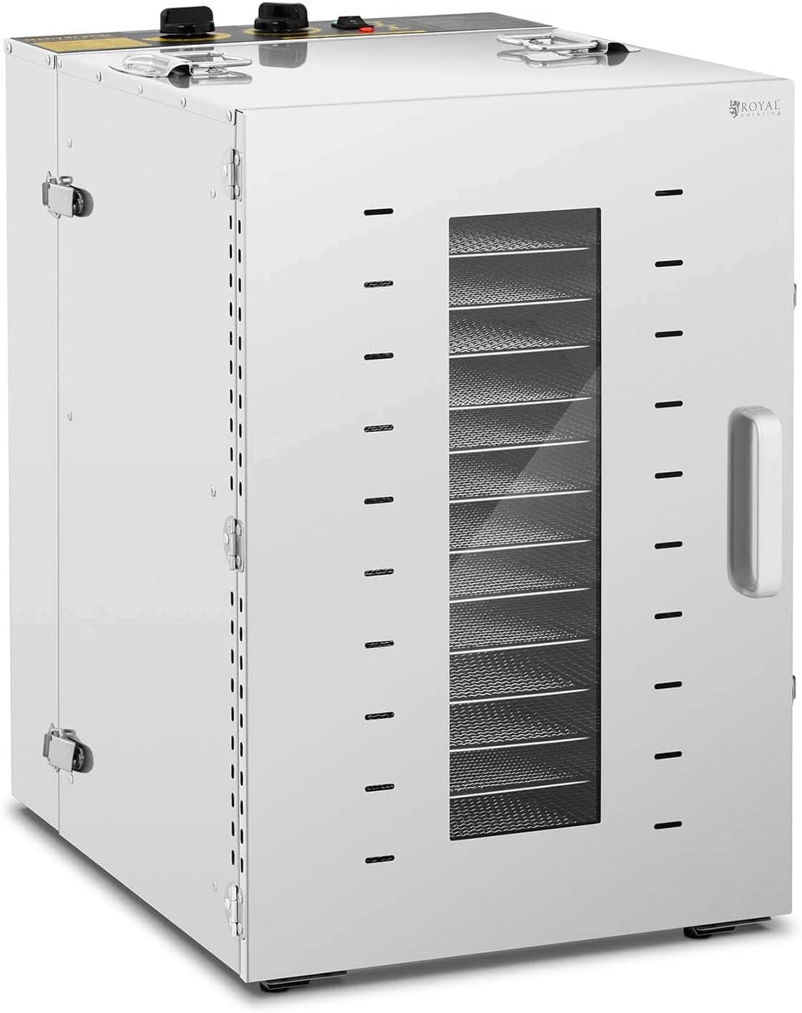 Suszarka do żywności Royal Catering, 100S – 1500 W, Srebrny, stal nierdzewna, RCDA- 1350 / 100S Suszarka – odwodniona żywność, 40 do 90°C, licznik