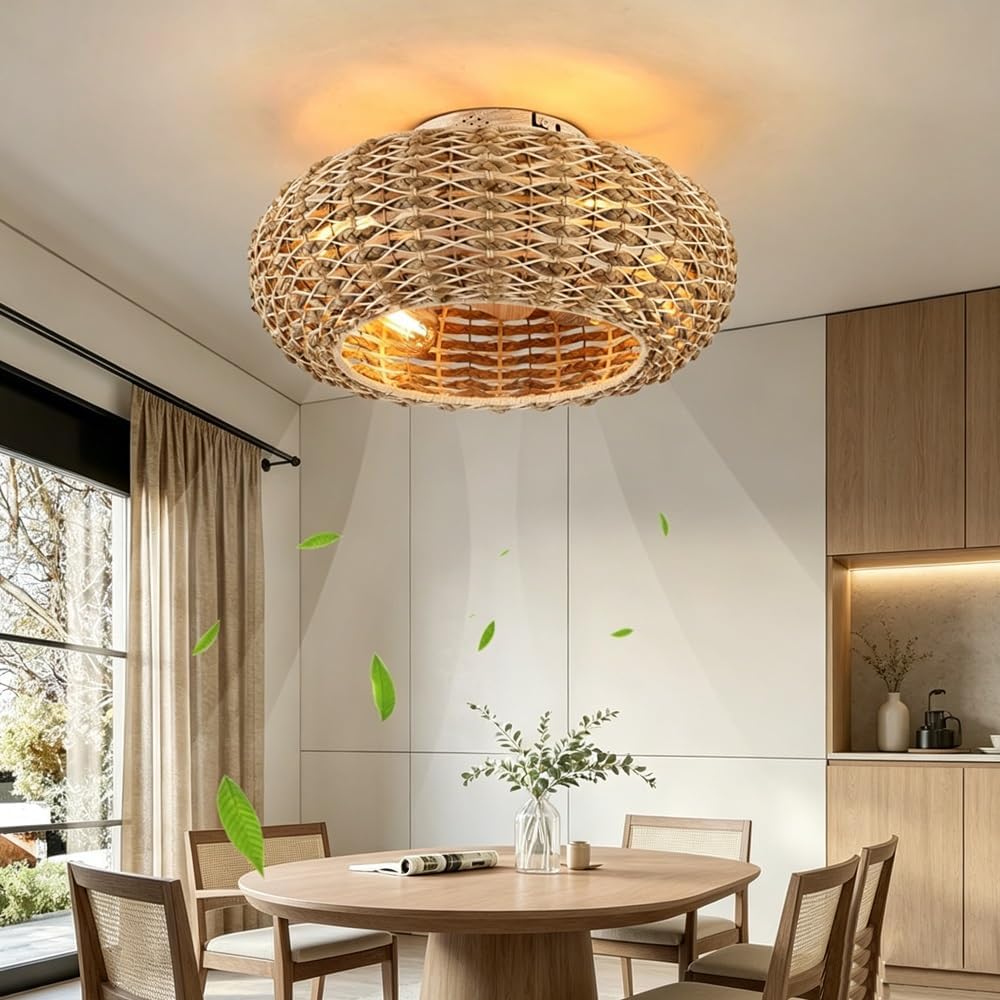 GMWSM Wentylator sufitowy, E27, 50 cm, 60 W – Biały, pilot zdalnego sterowania, E27 wentylator, zegar – pokój dzienny dekoracji, tłumik