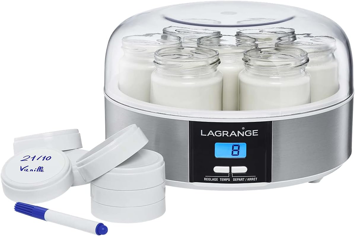 Jagurt LAGRANGE, 13 W – Przezroczysty, automatyczne wyłączanie, 15.00, Yaourtière – do automatycznego zamykania, 7 szklanych słoików, 439101