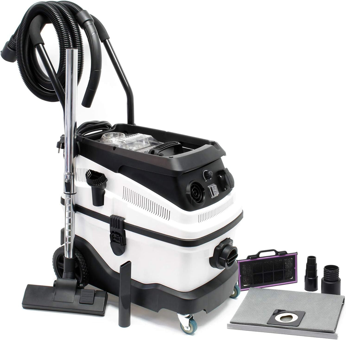 WilTec Odkurzacz, 30 l – 1600 W, 2 m, Czarny, filtr HEPA – ssanie aparatury elektrycznej, Woda i pył