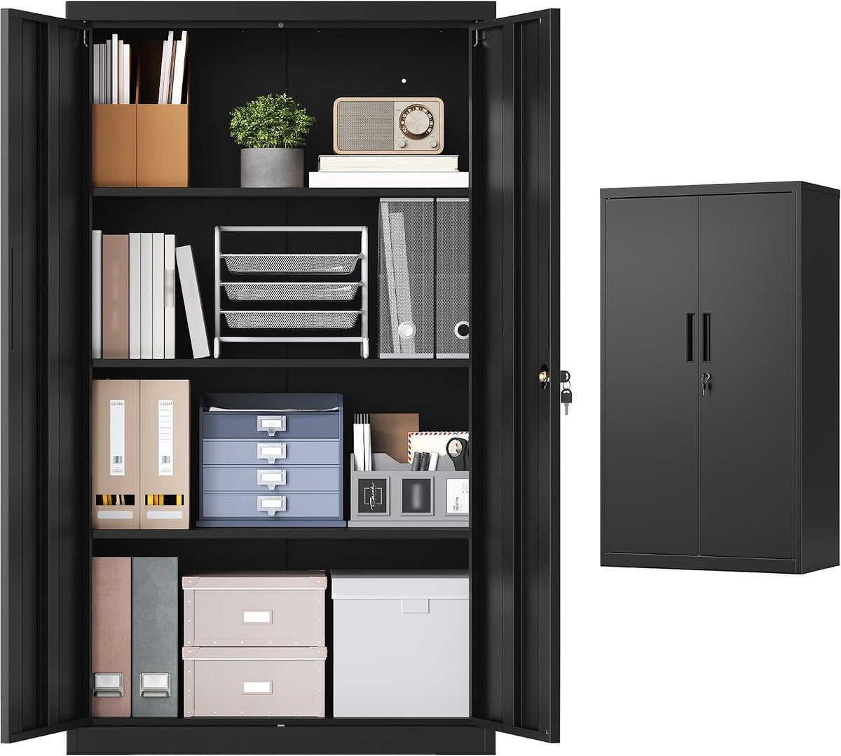 SONGMICS Szafki biurowe zamykane na klucz, OMC020BD01 – 80 x 40 x 140 cm, 35 kg, Czarny, metal – OMC020BD01 szafka na akta
