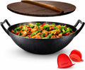 NutriChef Woki, 5 l, 43,41 cm – 5,83 kg, Czarny, Naczynie do gotowania, żeliwo – Wok kucharz odżywczy w 5, 5 l wstępnie asazynizowanej czcionki