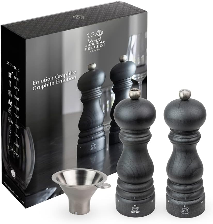 Peugeot Młyny pieprzowe, 18 cm, Brązowy, metal – Moulin, drewno, Pudełko na prezenty Paris Graphite