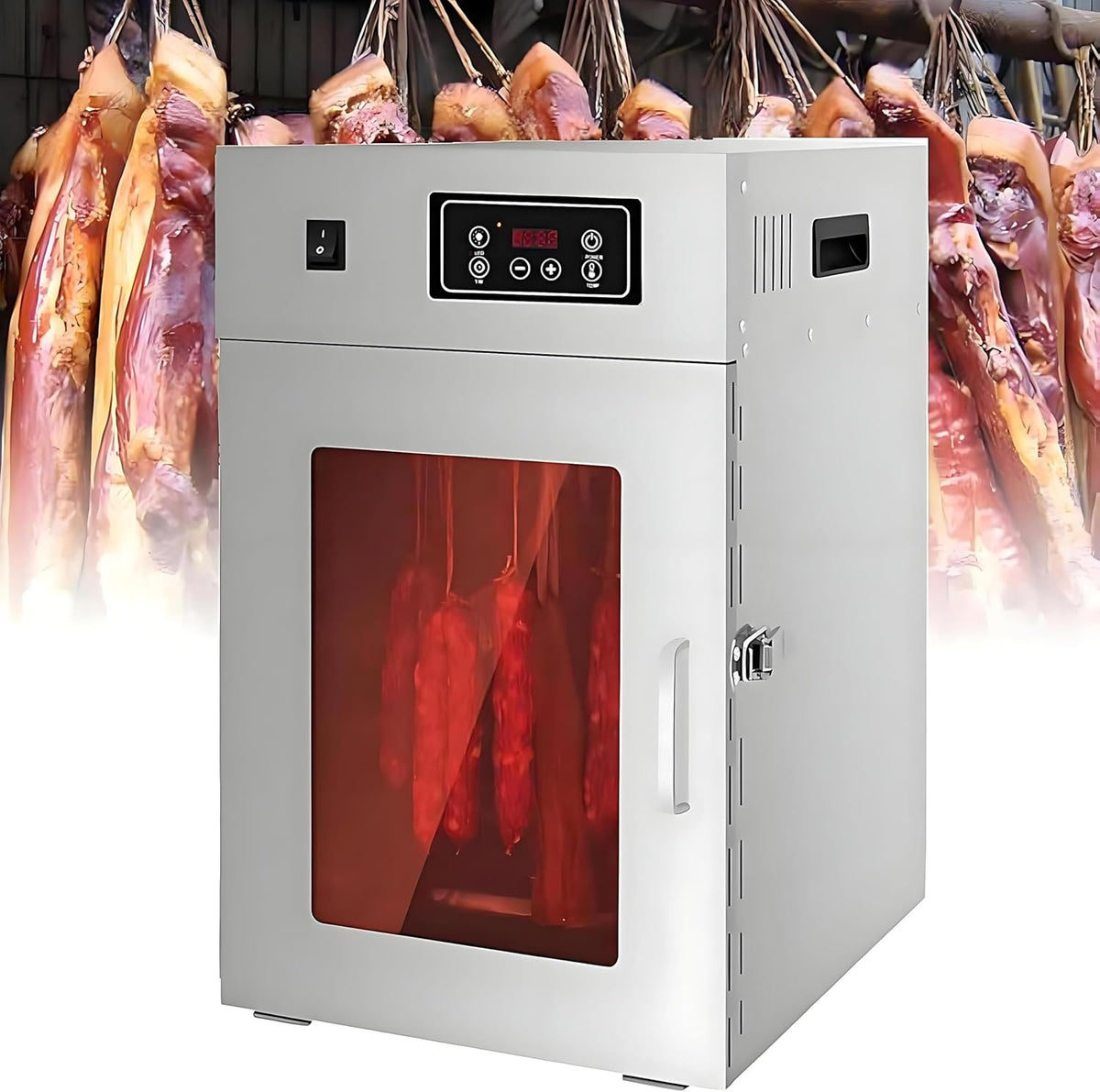 Suszarka do żywności Dfdieratve, C/86, 800 W – 1,5 m, Srebrny, oświetlenie LED, timer – Suszarka do Biltongu ze Stali Nierdzewnej o Mocy 800 W