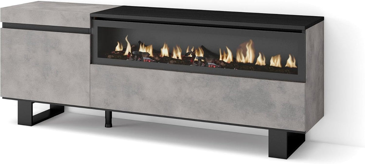 Ławka Skraut Home, 150x57x35 cm, Czarny – składana konstrukcja, oświetlenie LED, Szafka TV, 65 cali – przemysłowa