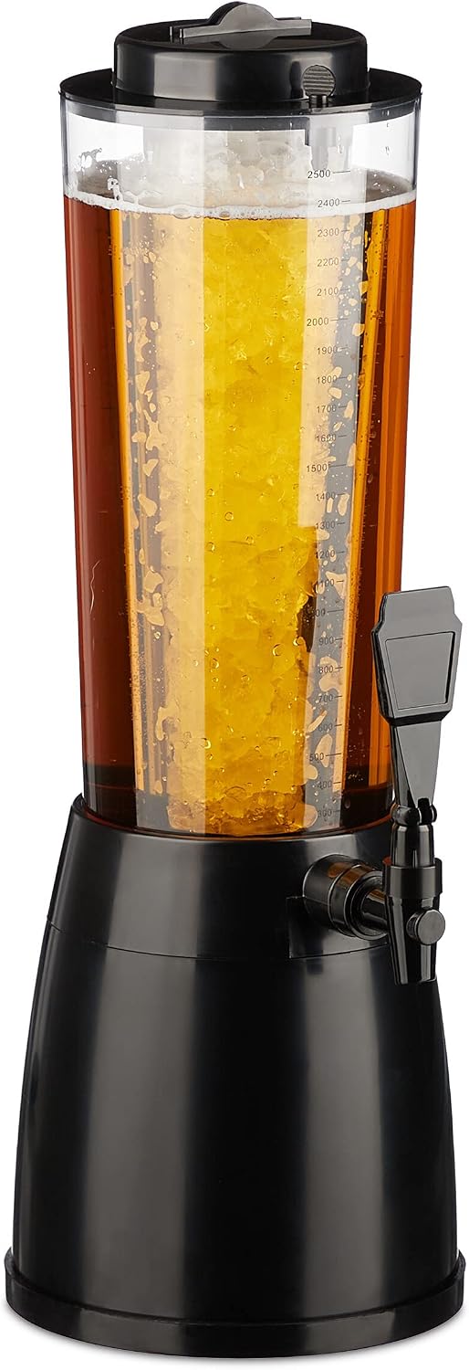 Pogromcy piwa Relaxdays, 5 l – 52x18.5x23 cm, Przezroczysty / Czarny, Kuchnia Skaner, Czarny – Piwo dozownik, Kufel Pusher, szuflada napojami
