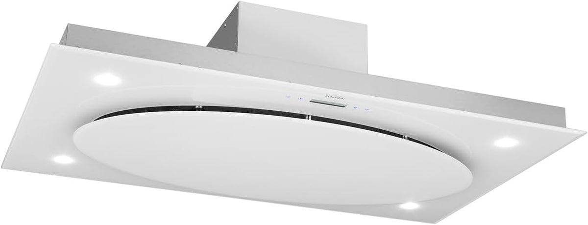 Okap kuchenny KLARSTEIN – 110 cm, 0.67 W, 240 V, Srebrny / Biały – stal nierdzewna, oświetlenie LED, 987 m3 / h, 3 prędkości – montaż ścienny, dotyk